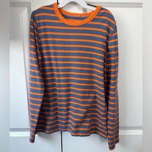Mini Boden Boys Orange and Blue/Gray Striped Long Sleeve Cotton Shirt Size 11-12